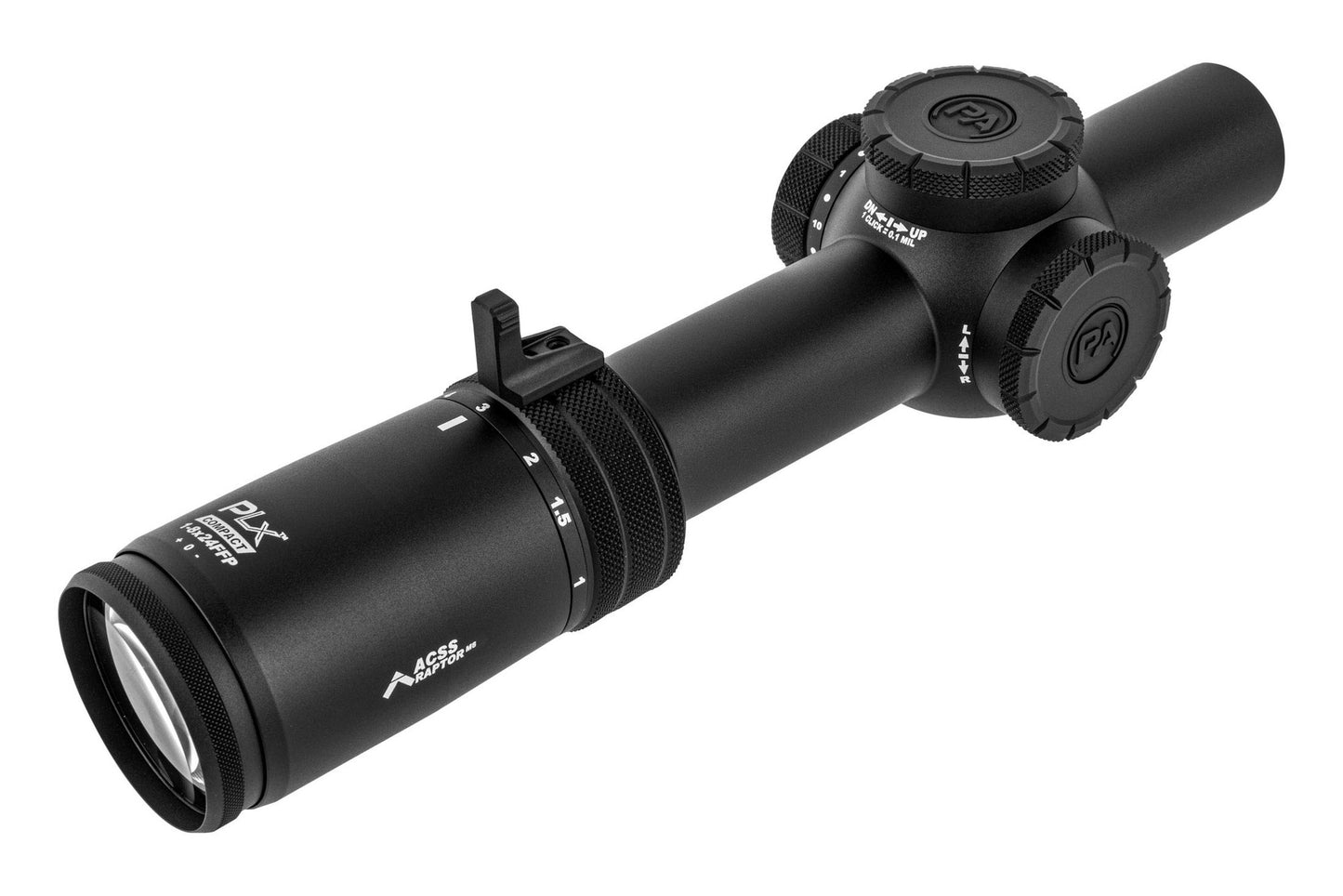 Primary Arms Compact PLxC 1-8x24 FFP Rifle Scope - Illuminated ACSS Raptor M8 Reticle - 5.56 / .308 - Yard